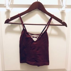 Maroon Crop top/strappy bralette
